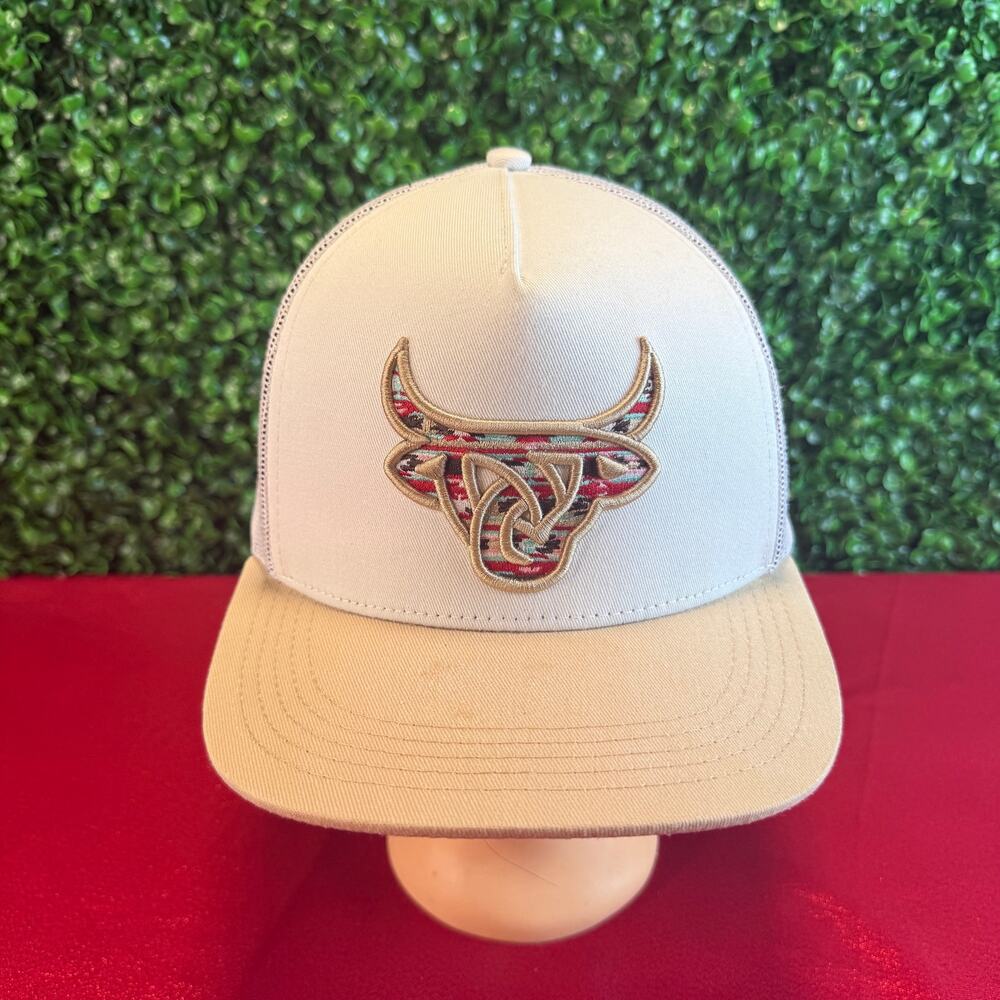 Lost Calf Mixteca Trucker Hat - White Structured Crown, Tribal Bull Logo Cowboy